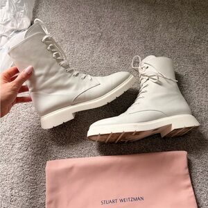Stuart Weitzman Women's White Lace-Up Boots